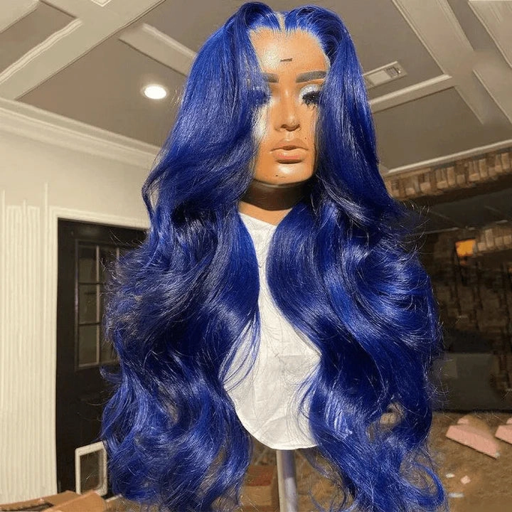 Tuneful Glueless Dark Blue Color 13x6 6x5 Lace Frontal Closure Human Hair Wigs