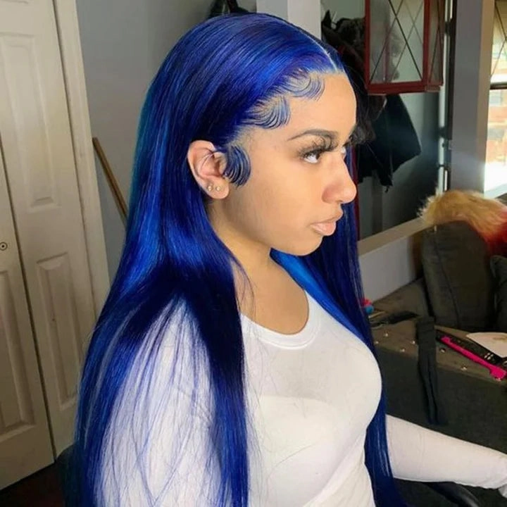 Tuneful Glueless Dark Blue Color 13x6 6x5 Lace Frontal Closure Human Hair Wigs
