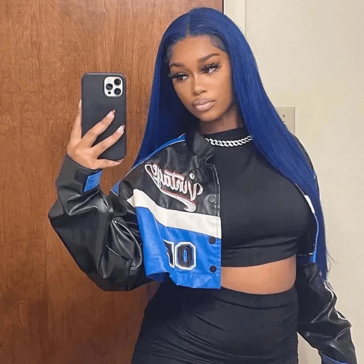 Tuneful Glueless Dark Blue Color 13x6 6x5 Lace Frontal Closure Human Hair Wigs