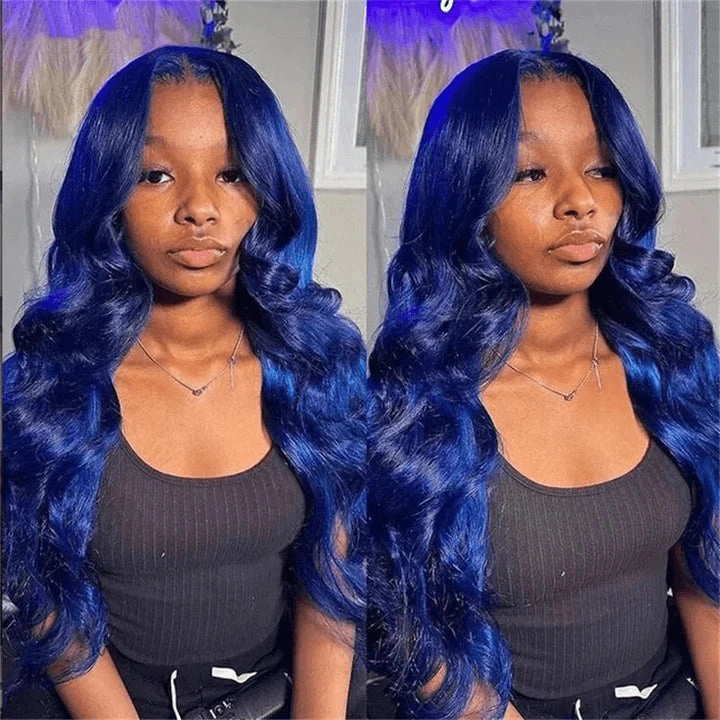 Tuneful Glueless Dark Blue Color 13x6 6x5 Lace Frontal Closure Human Hair Wigs