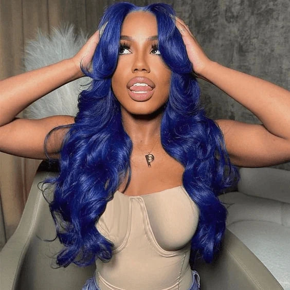 Tuneful Glueless Dark Blue Color 13x6 6x5 Lace Frontal Closure Human Hair Wigs