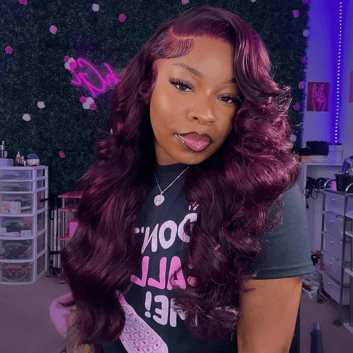 Tuneful Glueless Dark Purple Color 13x6 6x5 Lace Frontal Closure Human Hair Wigs