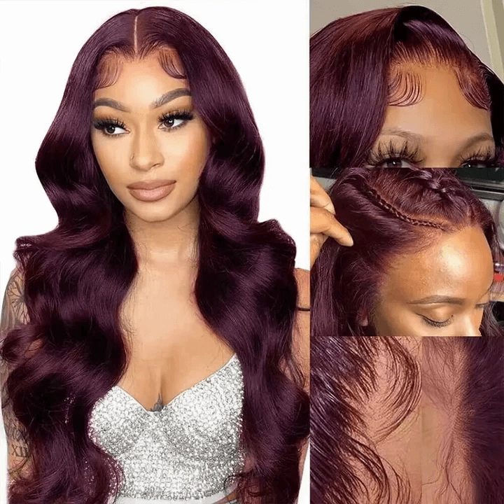 Tuneful Glueless Dark Purple Color 13x6 6x5 Lace Frontal Closure Human Hair Wigs