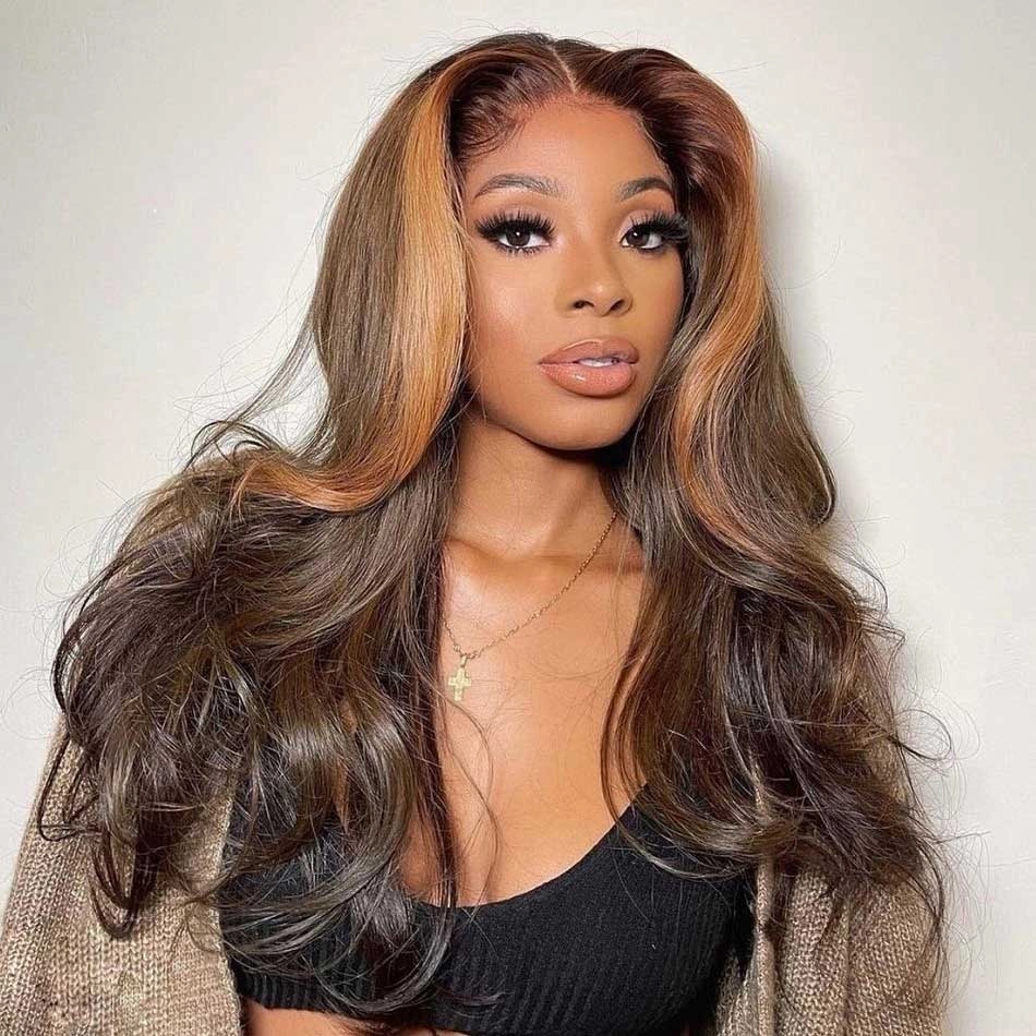 Tuneful Glueless Highlight Brown Wigs 13x6 5x5 6x5 Lace Front closure Human Hair Wigs 180% Density