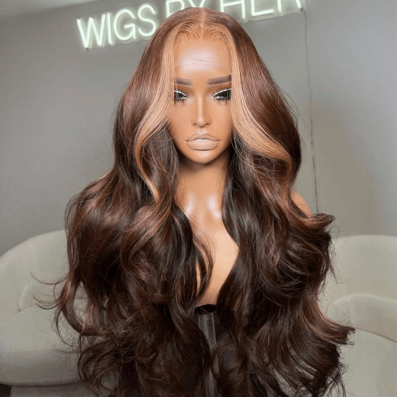 Tuneful Glueless Highlight Brown Wigs 13x6 5x5 6x5 Lace Front closure Human Hair Wigs 180% Density