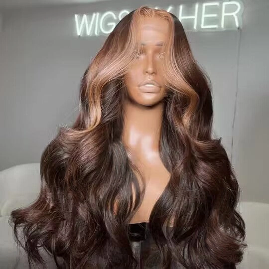 Tuneful Glueless Highlight Brown Wigs 13x6 5x5 6x5 Lace Front closure Human Hair Wigs 180% Density