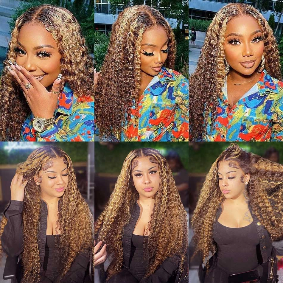 Tuneful Glueless Highlight Curly Wigs 13x6 6x5 Lace Front Closure Colored Human Hair Wigs
