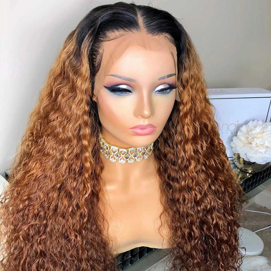 Tuneful Glueless Ombre Brown Colored Curly 13x6 5x5 6x5 Lace Front Closure Human Hair 180% Density Wigs