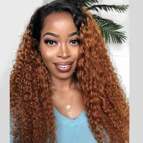 Tuneful Glueless Ombre Brown Colored Curly 13x6 5x5 6x5 Lace Front Closure Human Hair 180% Density Wigs
