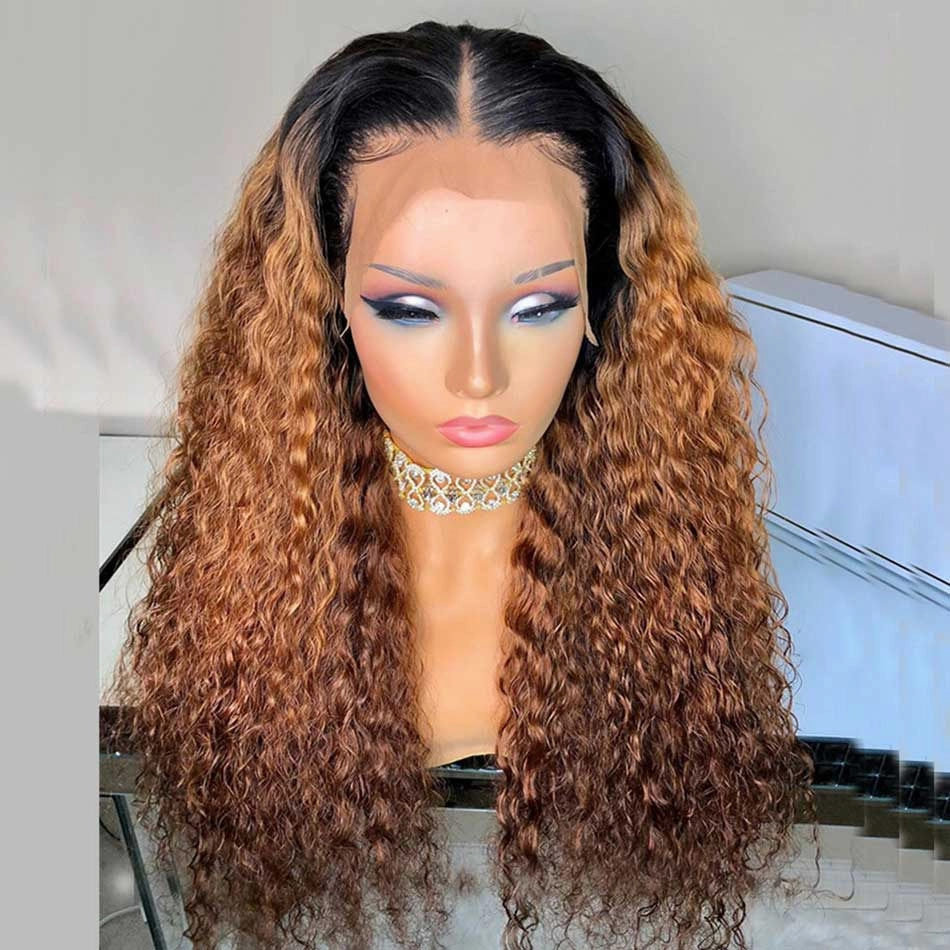 Tuneful Glueless Ombre Brown Colored Curly 13x6 5x5 6x5 Lace Front Closure Human Hair 180% Density Wigs