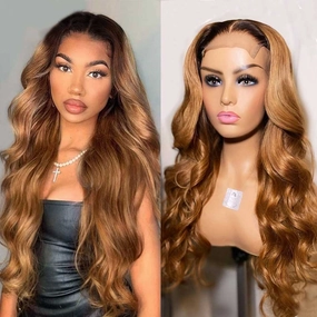Tuneful Glueless Ombre Honey Blonde #1B/27 Colored 13x6 5x5 6x5 Lace Front Closure Human Hair Wigs Body Wave Wigs 180% Density