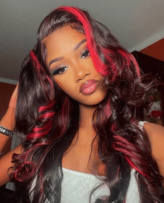 Tuneful Glueless Ombre Red Highlights Color 13x6 5x5 6x5 Lace Frontal Closure Loose Wave 180% Density Wig