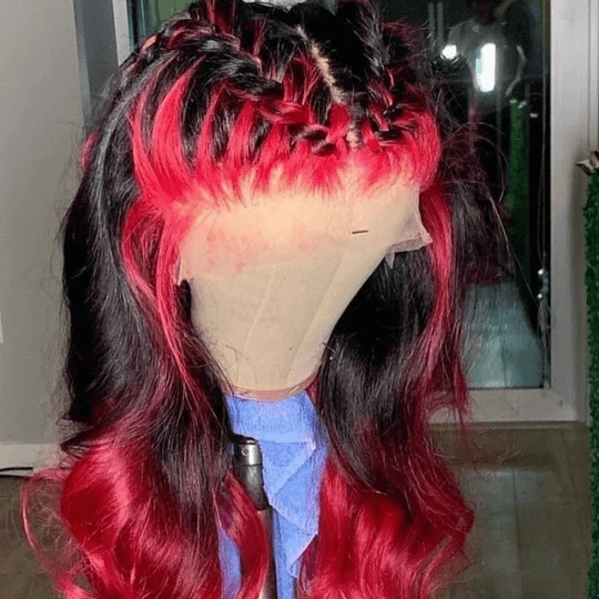 Tuneful Glueless Ombre Red Highlights Color 13x6 5x5 6x5 Lace Frontal Closure Loose Wave 180% Density Wig