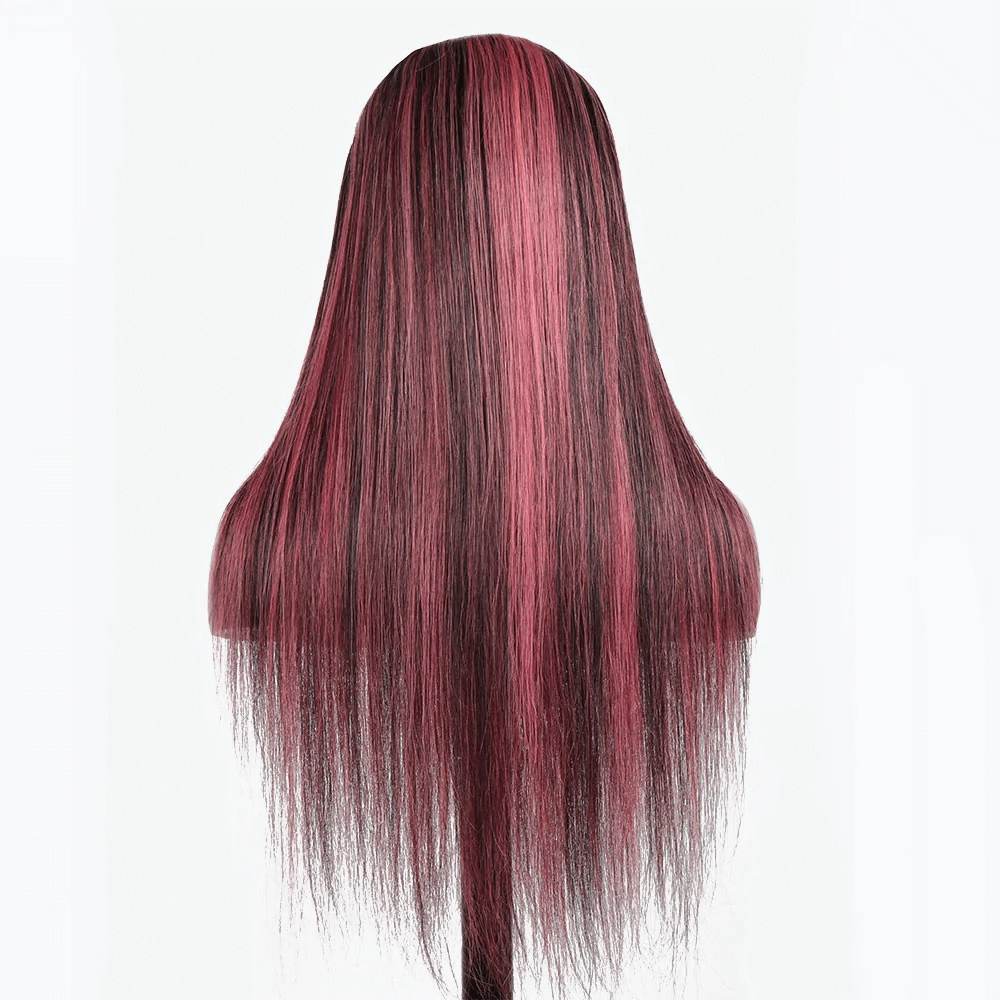 Tuneful Glueless Purple Pink Highlight Colored 13x6 5x5 6x5 Lace Front Closure Human Hair Wig 180% Density