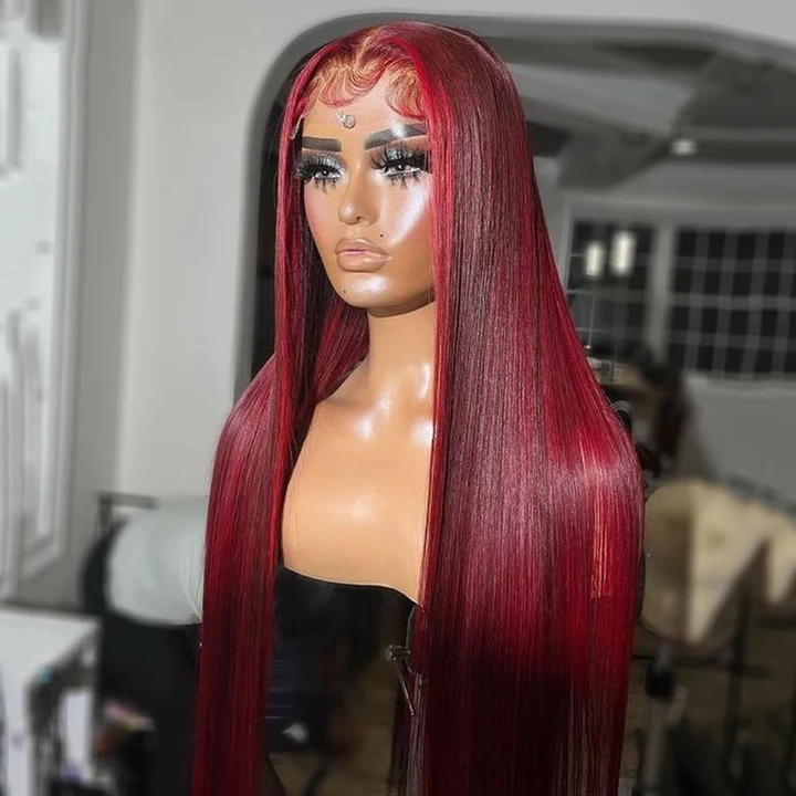 Tuneful Glueless Red Balayage Color 13x6 6x5 Lace Frontal Closure Human Hair Wigs