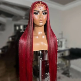 Tuneful Glueless Red Balayage Color 13x6 6x5 Lace Frontal Closure Human Hair Wigs