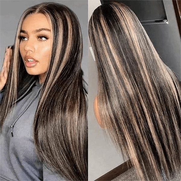 Tuneful Glueless Wigs Human Hair Ready To Wear Highlight Color 1B/27 Straight Wigs