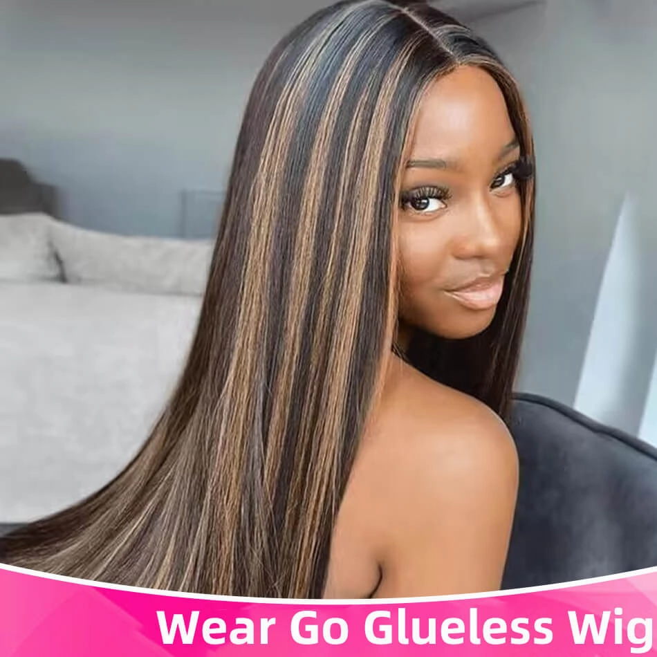 Tuneful Glueless Wigs Human Hair Ready To Wear Highlight Color 1B/27 Straight Wigs
