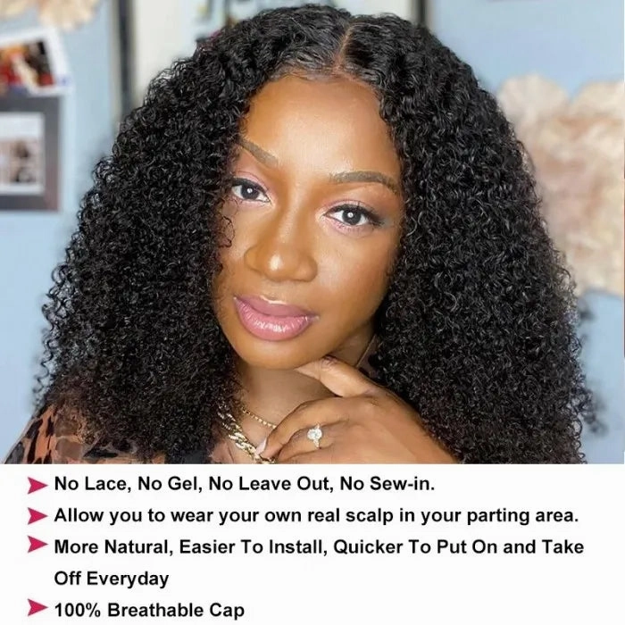 Tuneful Kinky Curly No Lace No Glue V Part Wig Affordable Wigs For Women Beginner Friendly Wear and Go