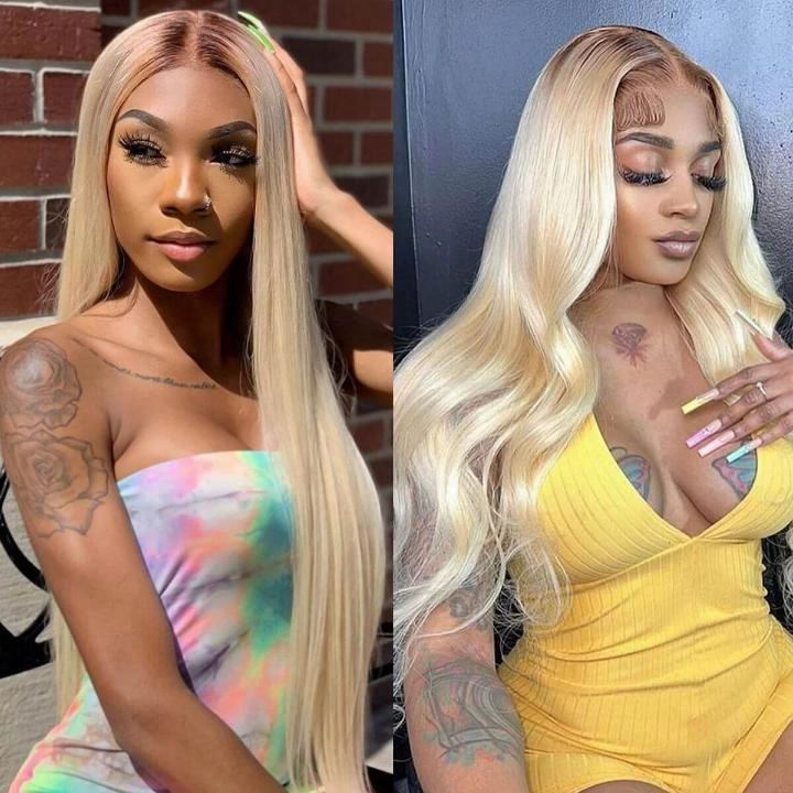 Tuneful Ombre Blonde 4/613 Colored 13x6 Lace Front Human Hair 613 Frontal Wigs 250% Density