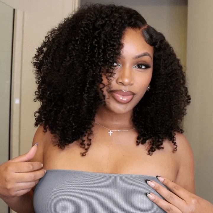 Tuneful Ready To Wear Glueless 6x5 Pre-Bleached Pre-Cut Pre-Plucked Lace Human Hair Kinky Curly Wigs