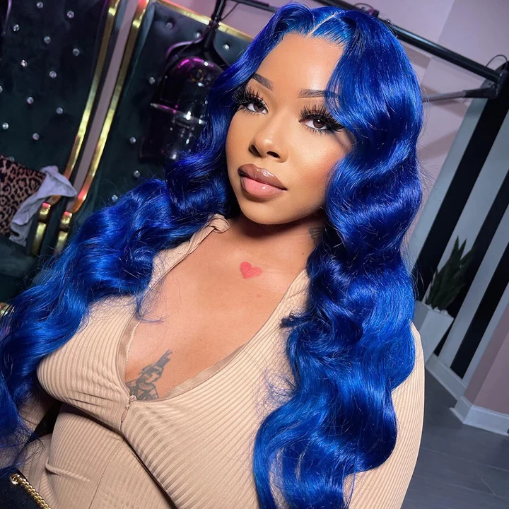 Tuneful Special Blue Colored 13x6 Transparent Lace Frontal  Blonde Colored Wigs 250% Density