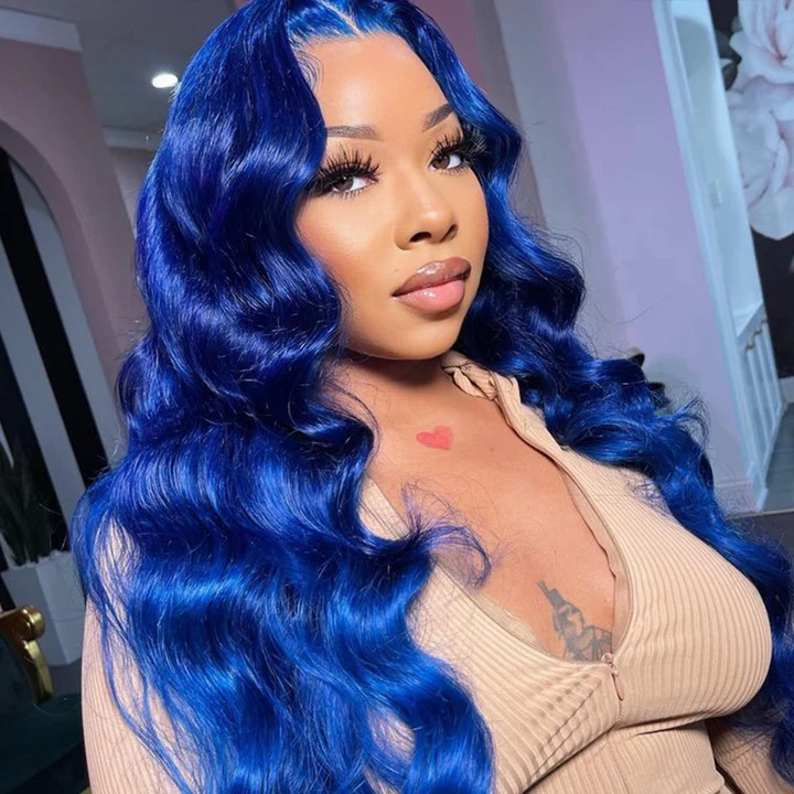 Tuneful Special Blue Colored 13x6 Transparent Lace Frontal  Blonde Colored Wigs 250% Density