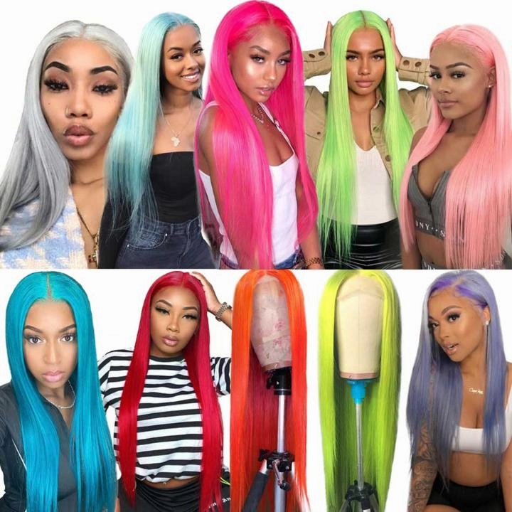 Tuneful Special Customise 13x6 Colored Lace Front Human Hair Wigs Platinum Blonde Orange Grey Green Red 613 Frontal Wigs