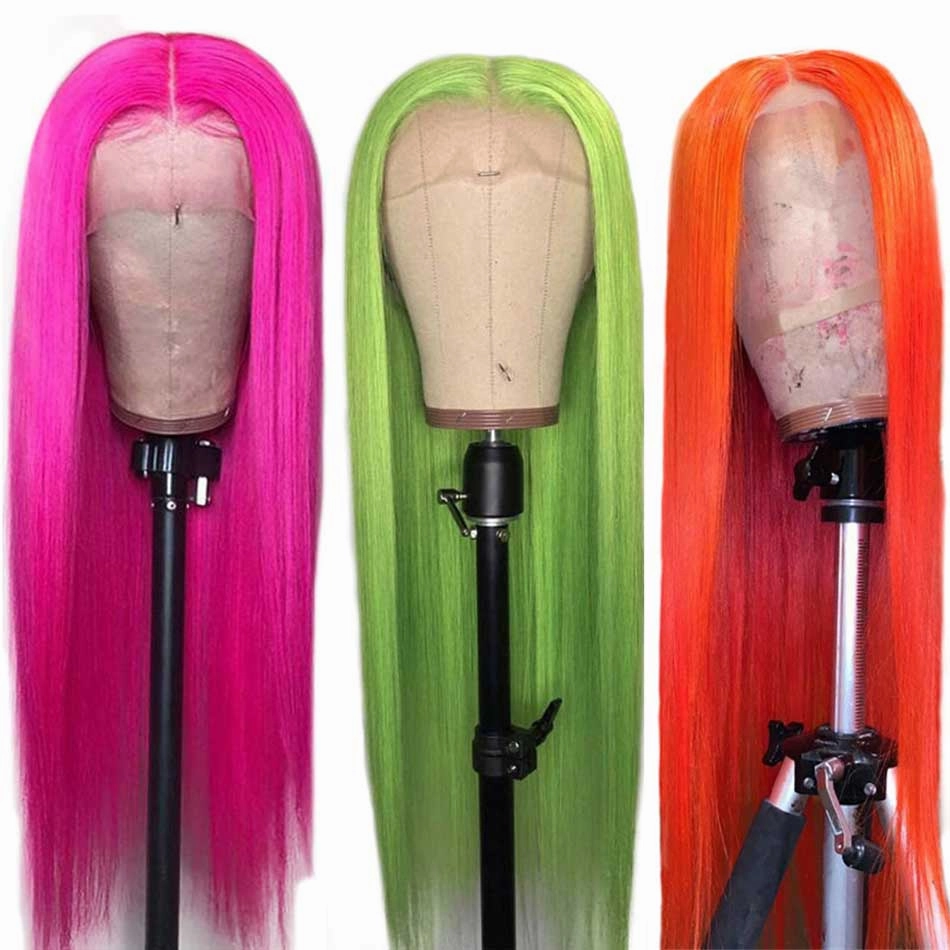 Tuneful Special Customise 13x6 Colored Lace Front Human Hair Wigs Platinum Blonde Orange Grey Green Red 613 Frontal Wigs