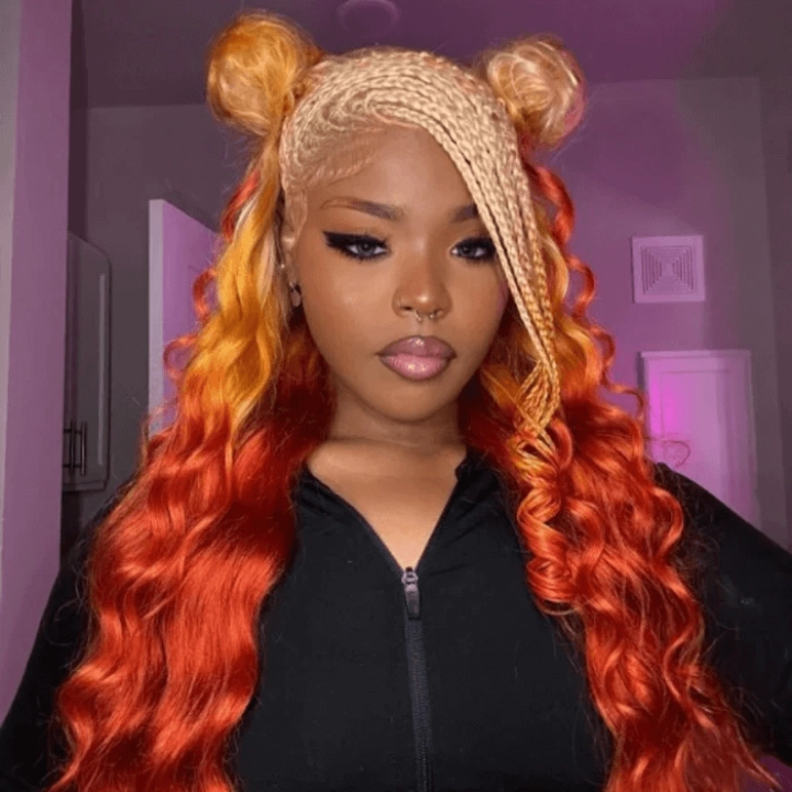Tuneful Special Customise Blonde Orange Ombre Colored 13x6 Transparent Lace Frontal Wigs 250% Density