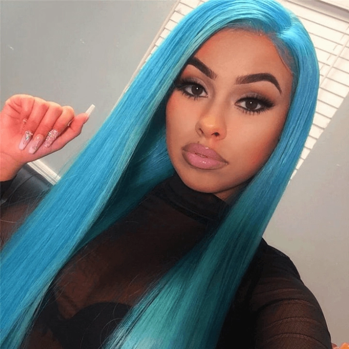 Tuneful Special Customise Blue Colored 13x6 Transparent Lace Front Human Hair 613 Frontal Wigs 250% Density