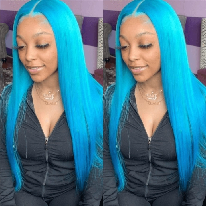 Tuneful Special Customise Blue Colored 13x6 Transparent Lace Front Human Hair 613 Frontal Wigs 250% Density