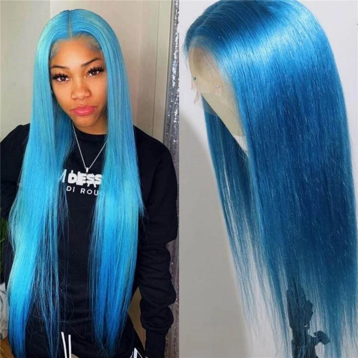 Tuneful Special Customise Blue Colored 13x6 Transparent Lace Front Human Hair 613 Frontal Wigs 250% Density