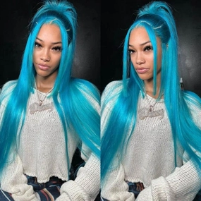 Tuneful Special Customise Blue Colored 13x6 Transparent Lace Front Human Hair 613 Frontal Wigs 250% Density