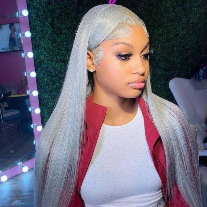 Tuneful Special Customise Grey Colored 13x6 HD Lace Front Human Hair 613 Frontal Wigs 250% Density