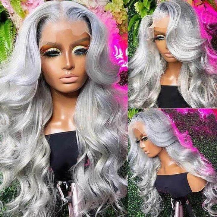 Tuneful Special Customise Grey Colored 13x6 HD Lace Front Human Hair 613 Frontal Wigs 250% Density