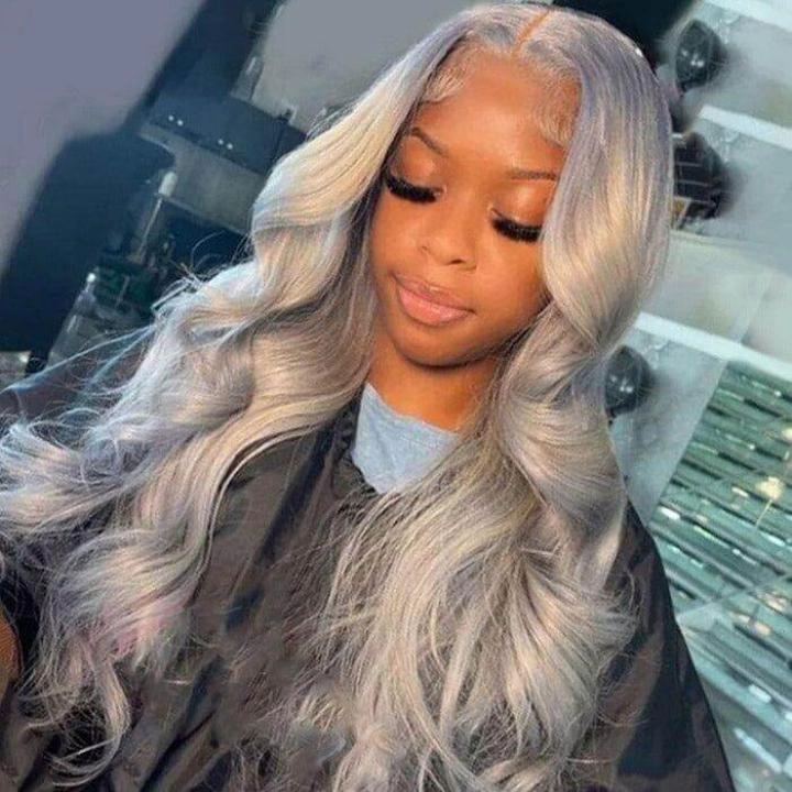 Tuneful Special Customise Grey Colored 13x6 HD Lace Front Human Hair 613 Frontal Wigs 250% Density