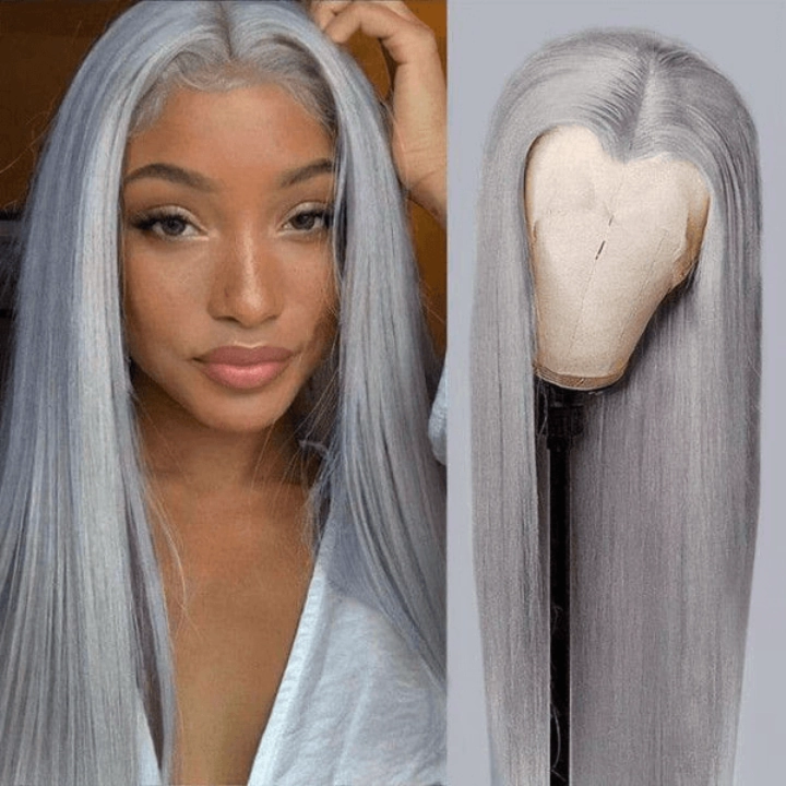 Tuneful Special Customise Grey Colored 13x6 HD Lace Front Human Hair 613 Frontal Wigs 250% Density
