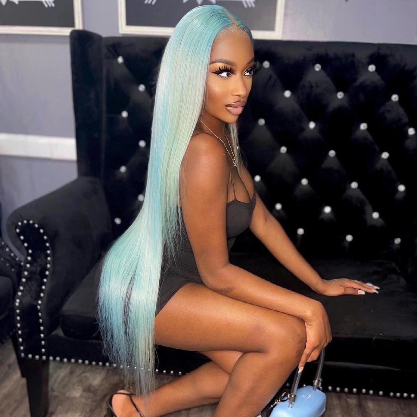 Tuneful Special Customise Light Blue Color Human Hair 613 Wigs