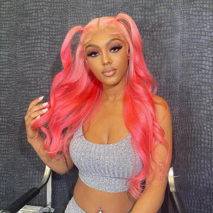 Tuneful Special Customise Ombre Pink Colored 13x6 Lace Front Human Hair 613 Frontal Wigs 250% Density