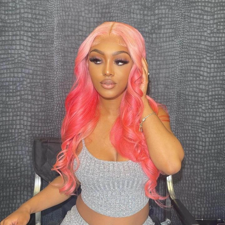 Tuneful Special Customise Ombre Pink Colored 13x6 Lace Front Human Hair 613 Frontal Wigs 250% Density