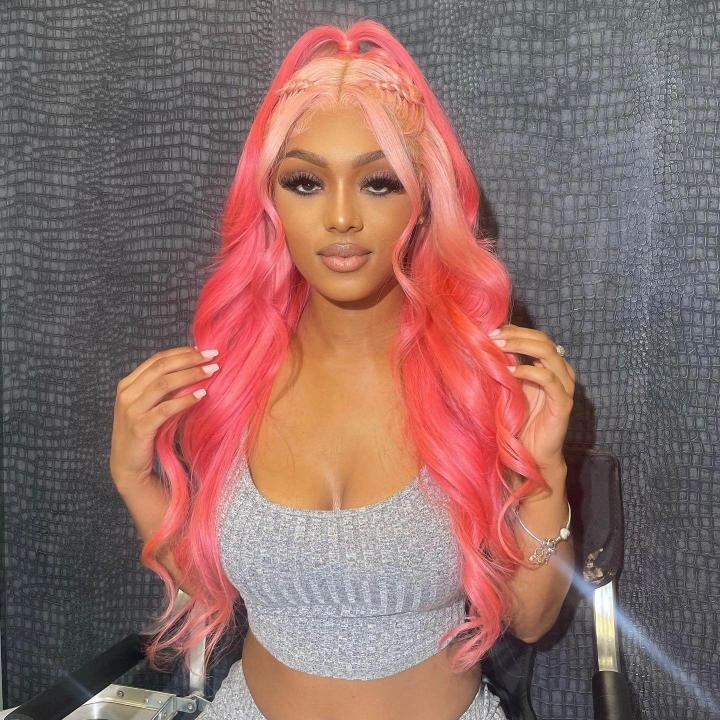 Tuneful Special Customise Ombre Pink Colored 13x6 Lace Front Human Hair 613 Frontal Wigs 250% Density