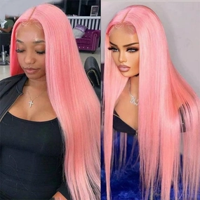 Tuneful Special Customise Pink Colored 13x6 HD Lace Front Human Hair 613 Frontal Wigs 250% Density