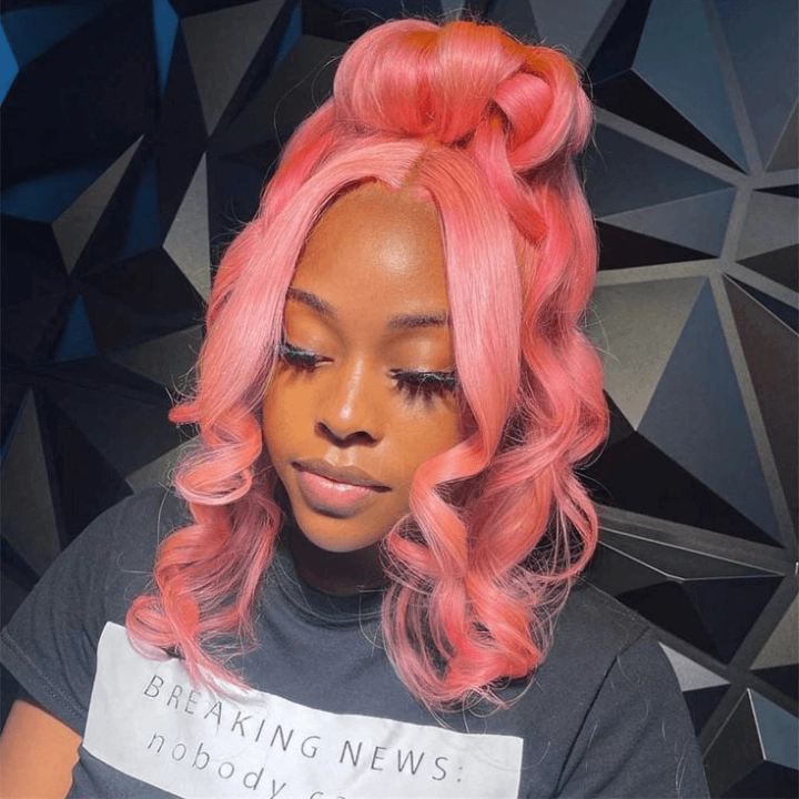 Tuneful Special Customise Pink Colored 13x6 HD Lace Front Human Hair 613 Frontal Wigs 250% Density