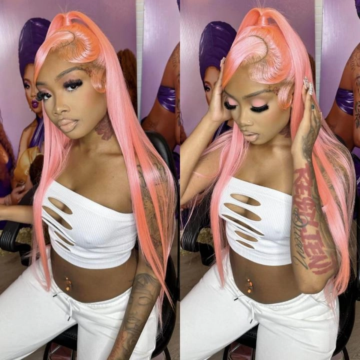 Tuneful Special Customise Pink Colored 13x6 HD Lace Front Human Hair 613 Frontal Wigs 250% Density