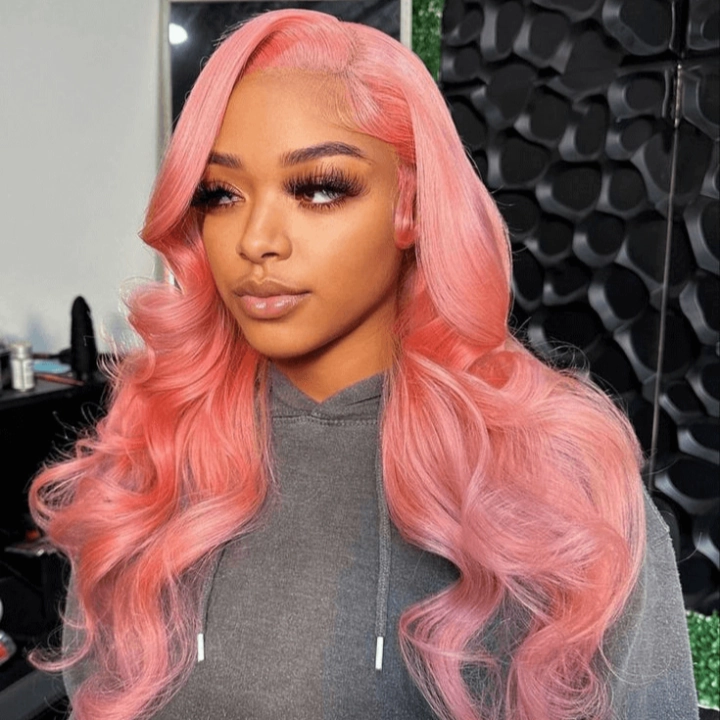 Tuneful Special Customise Pink Colored 13x6 HD Lace Front Human Hair 613 Frontal Wigs 250% Density