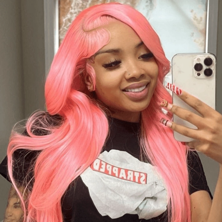 Tuneful Special Customise Pink Colored 13x6 HD Lace Front Human Hair 613 Frontal Wigs 250% Density