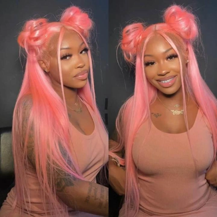 Tuneful Special Customise Pink Colored 13x6 HD Lace Front Human Hair 613 Frontal Wigs 250% Density