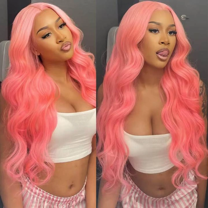 Tuneful Special Customise Pink Colored 13x6 HD Lace Front Human Hair 613 Frontal Wigs 250% Density