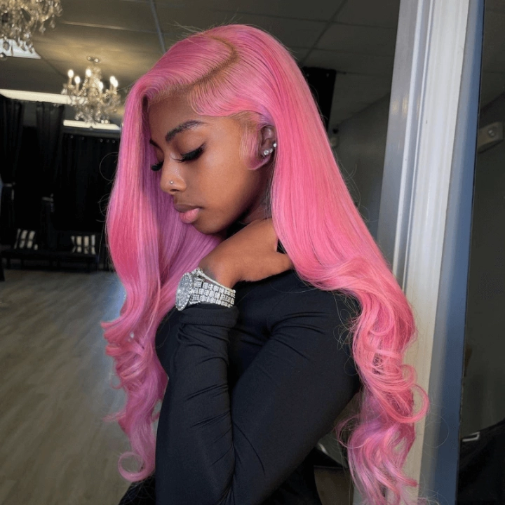 Tuneful Special Customise Pink Colored Body Wave 13x6 HD Lace Front Human Hair 613 Frontal Wigs 250% Density